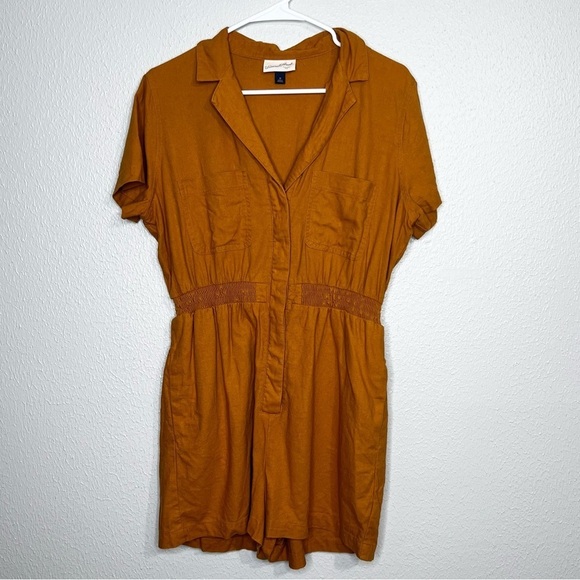 Universal Thread Womens M Linen Blend Mustard Yellow Romper Jumpsuit Pockets - Picture 15 of 15